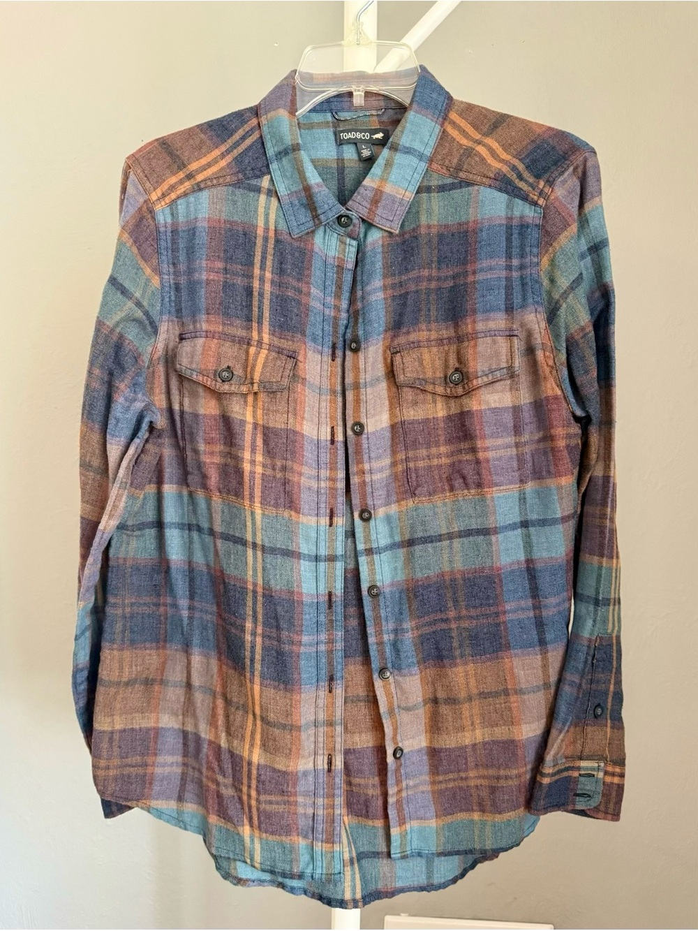 Toad&Co Blue, Brown and Purple Plaid Button-Down Shirt